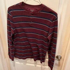 Merona Burgundy Henley with Navy and White Stripes